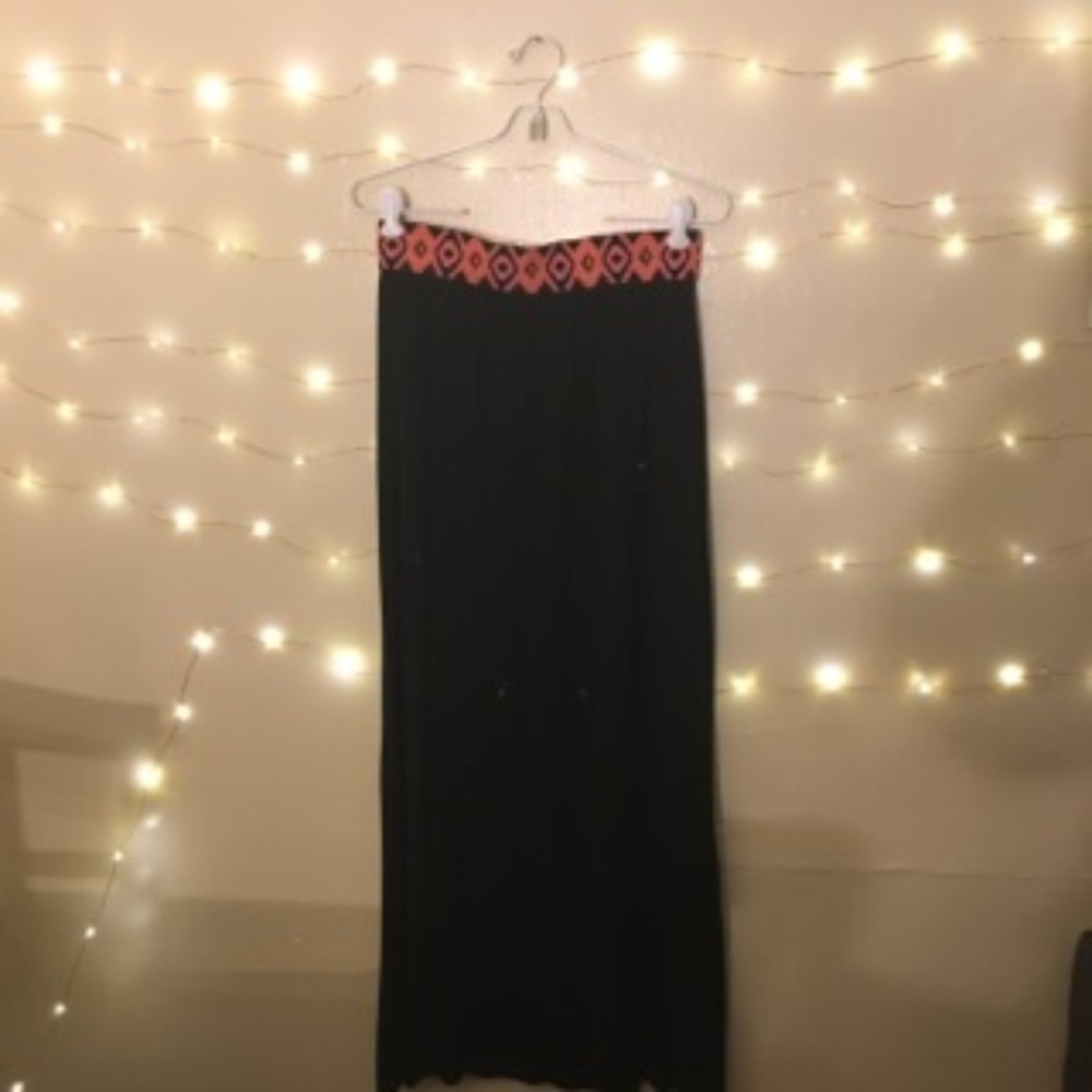 Black Maxi Skirt with Geometric Design Waistband